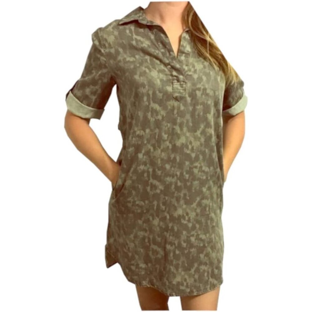 Philosophy Camouflage Brushed Cougar Tunic Dress M Tencel Short Sleeve Collared